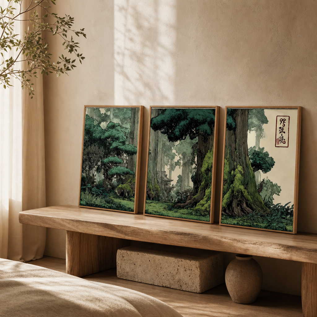 Set of 3 Japandi Canvas Wall Art