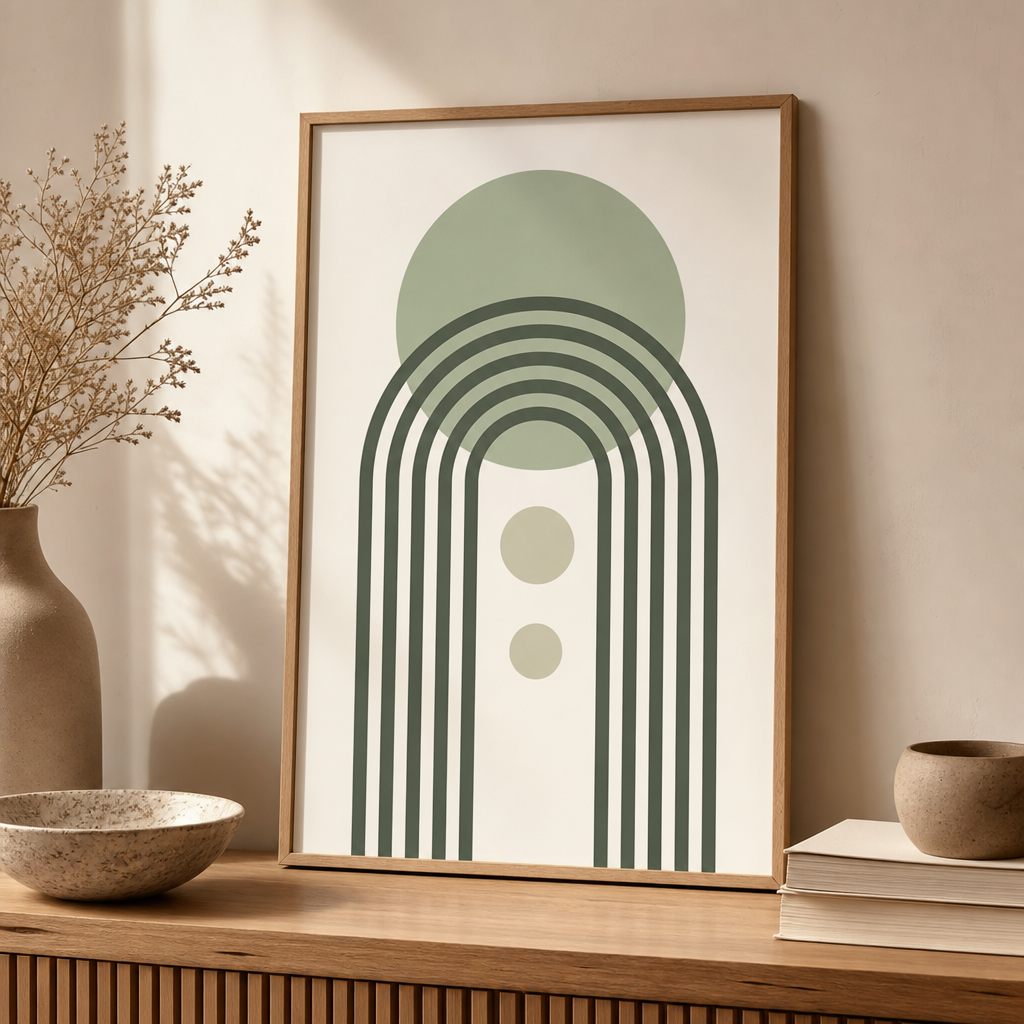 Boho Rectangular Sage Green Canvas Wall Art
