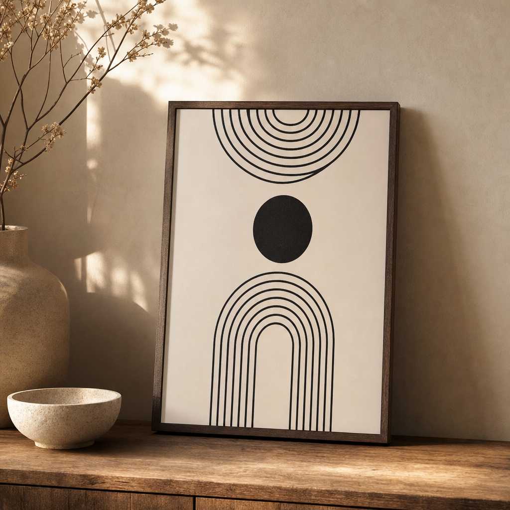 Boho Geometric Beige Canvas Wall Art
