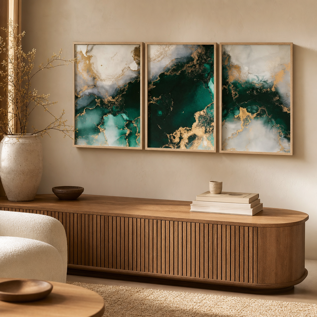 Set of 3 Minimalist Geometric Gold Canvas Wall Art