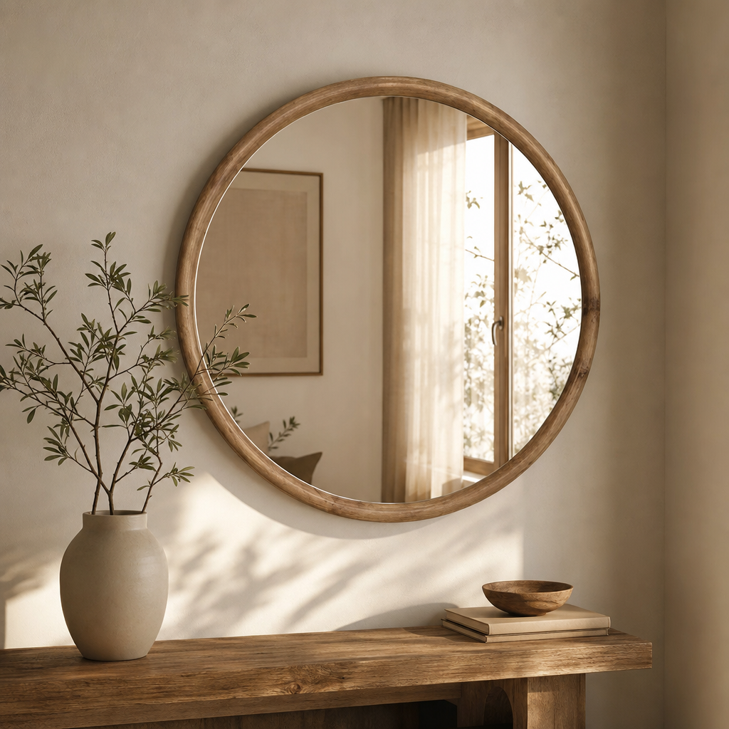 Boho Round Natural Wall Mirror