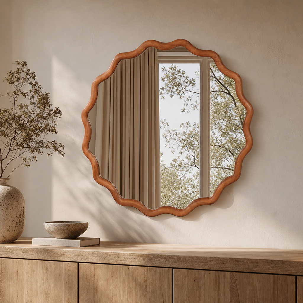 Round Brown Wall Mirror