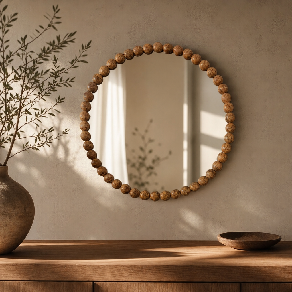 Boho Round Natural Wall Mirror