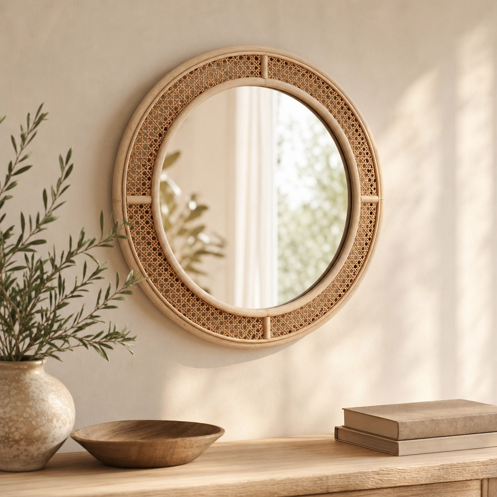 Boho Round Natural Wall Mirror