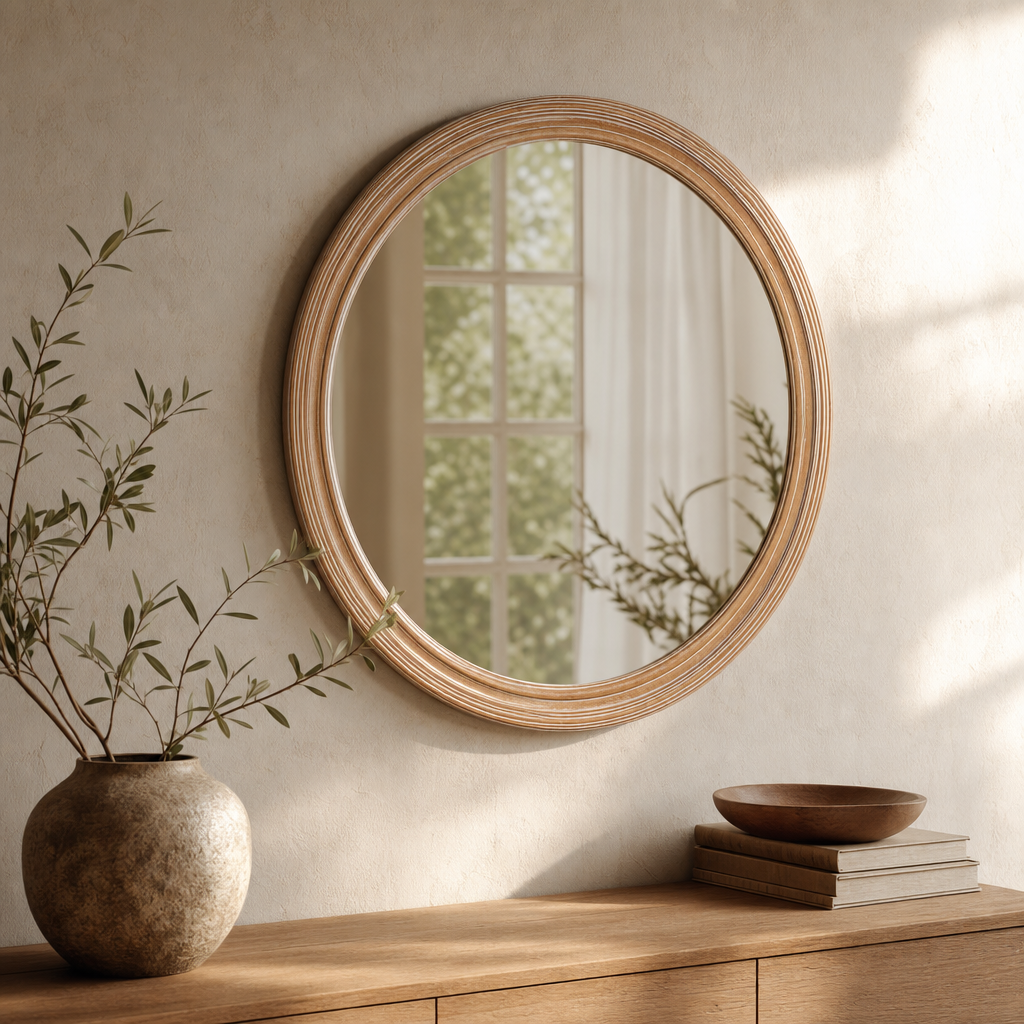 Farmhouse Round Natural Wall Mirror
