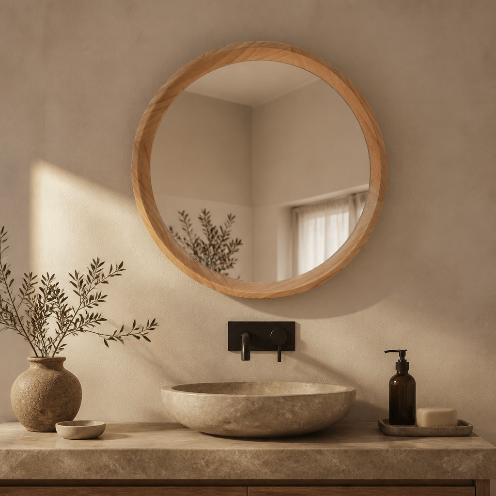 Minimalist Round Natural Magnifying Vanity Mirror