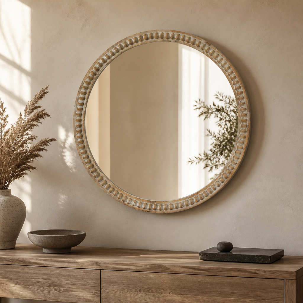 Farmhouse Round Natural Wall Mirror