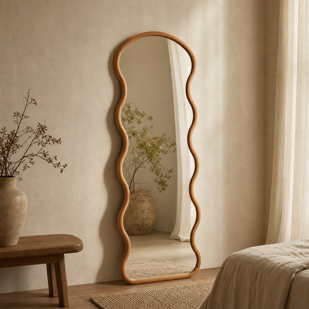 Boho Arched Natural Full-Length Wall Mirror