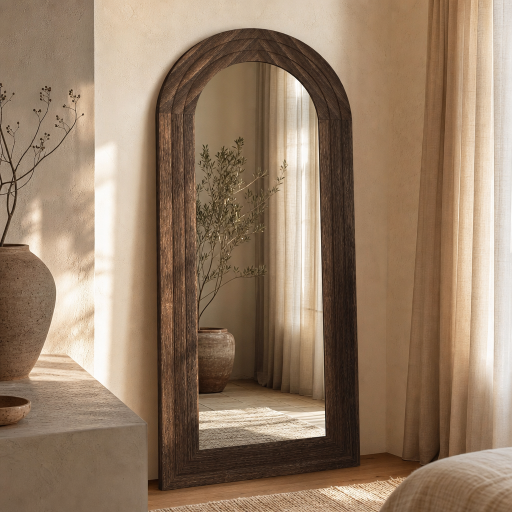 Arched Brown Full-Length Wall Mirror