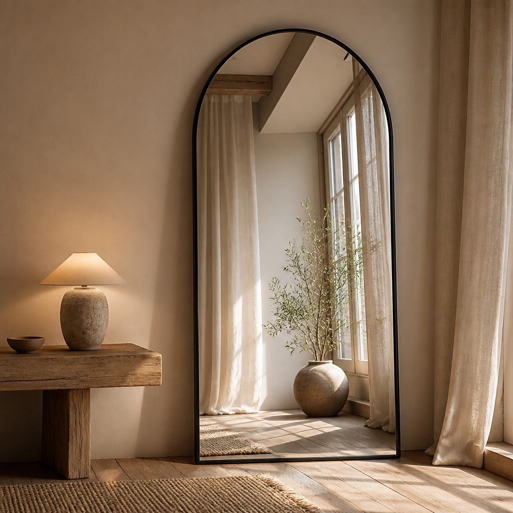 Arched Black Full-Length Wall Mirror