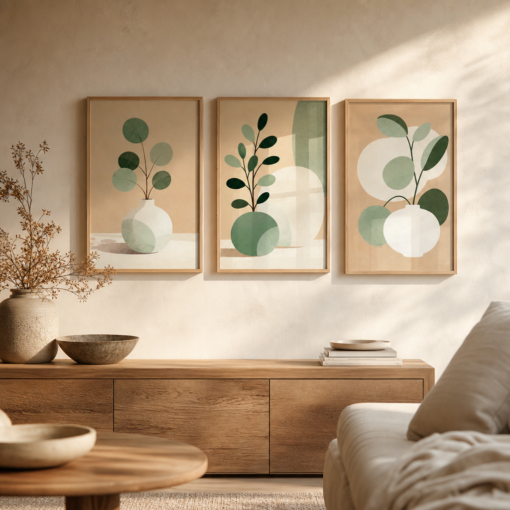 Set of 3 Japandi Canvas Wall Art
