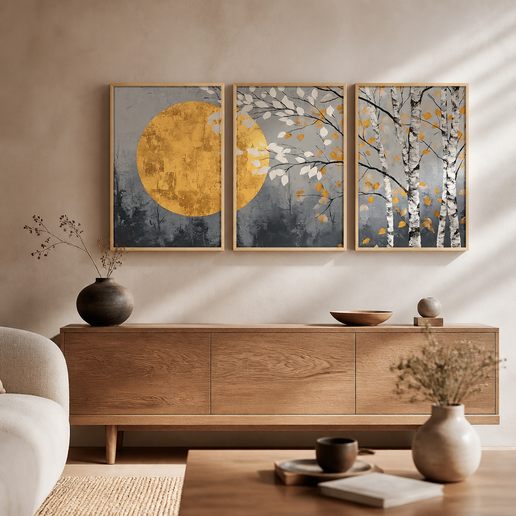 Set of 3 Japandi Canvas Wall Art