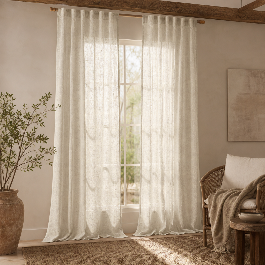 Boho Linen Sheer Curtains, 90"