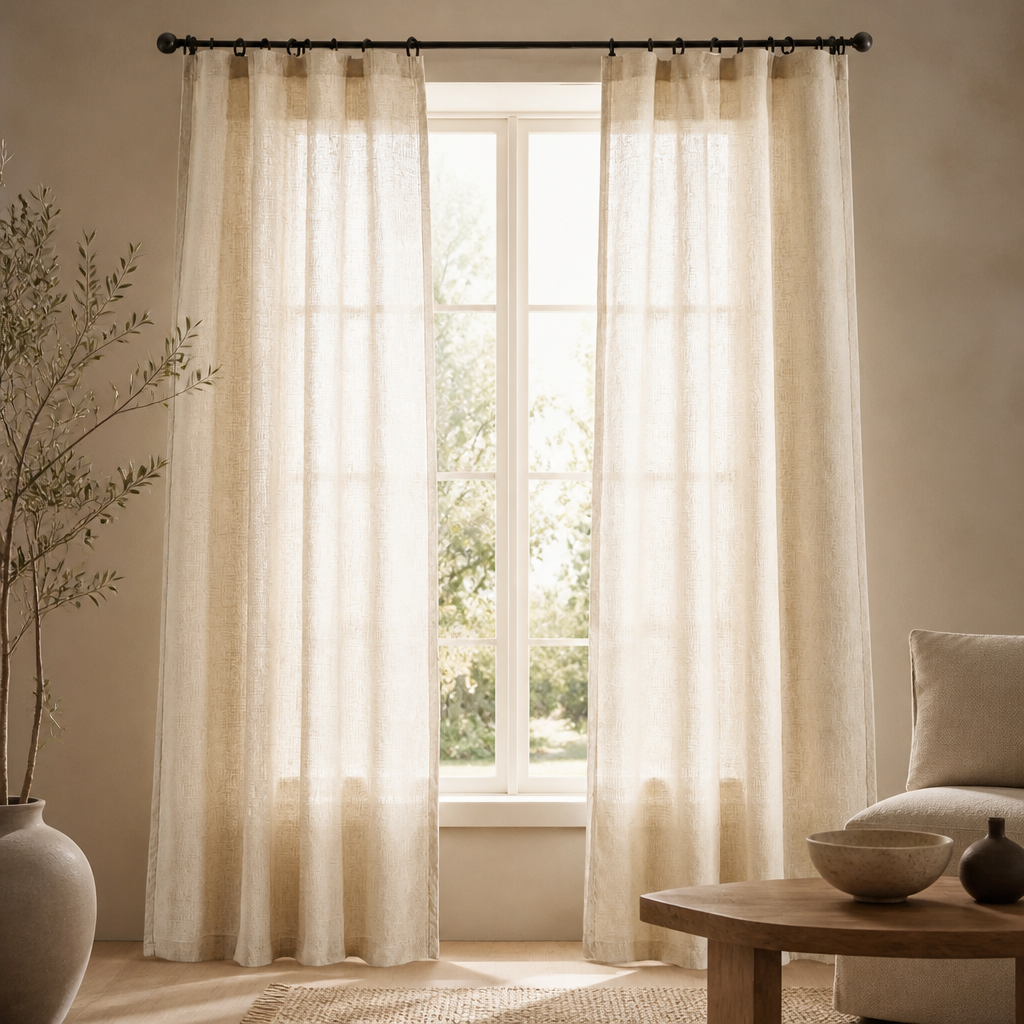 Farmhouse Linen-Blend Semi-Sheer Curtains, 84"