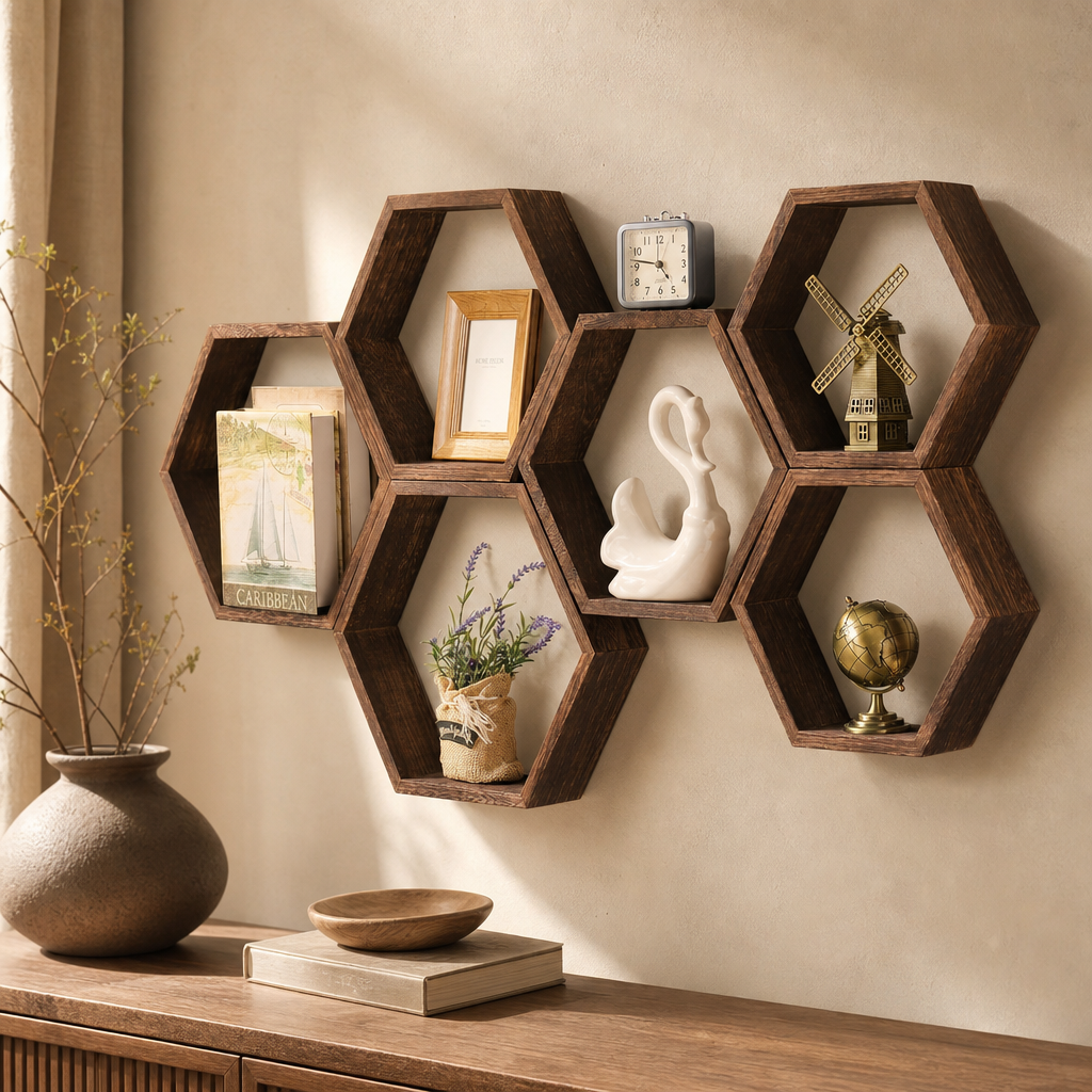 Hexagon Floating Wall Shelf