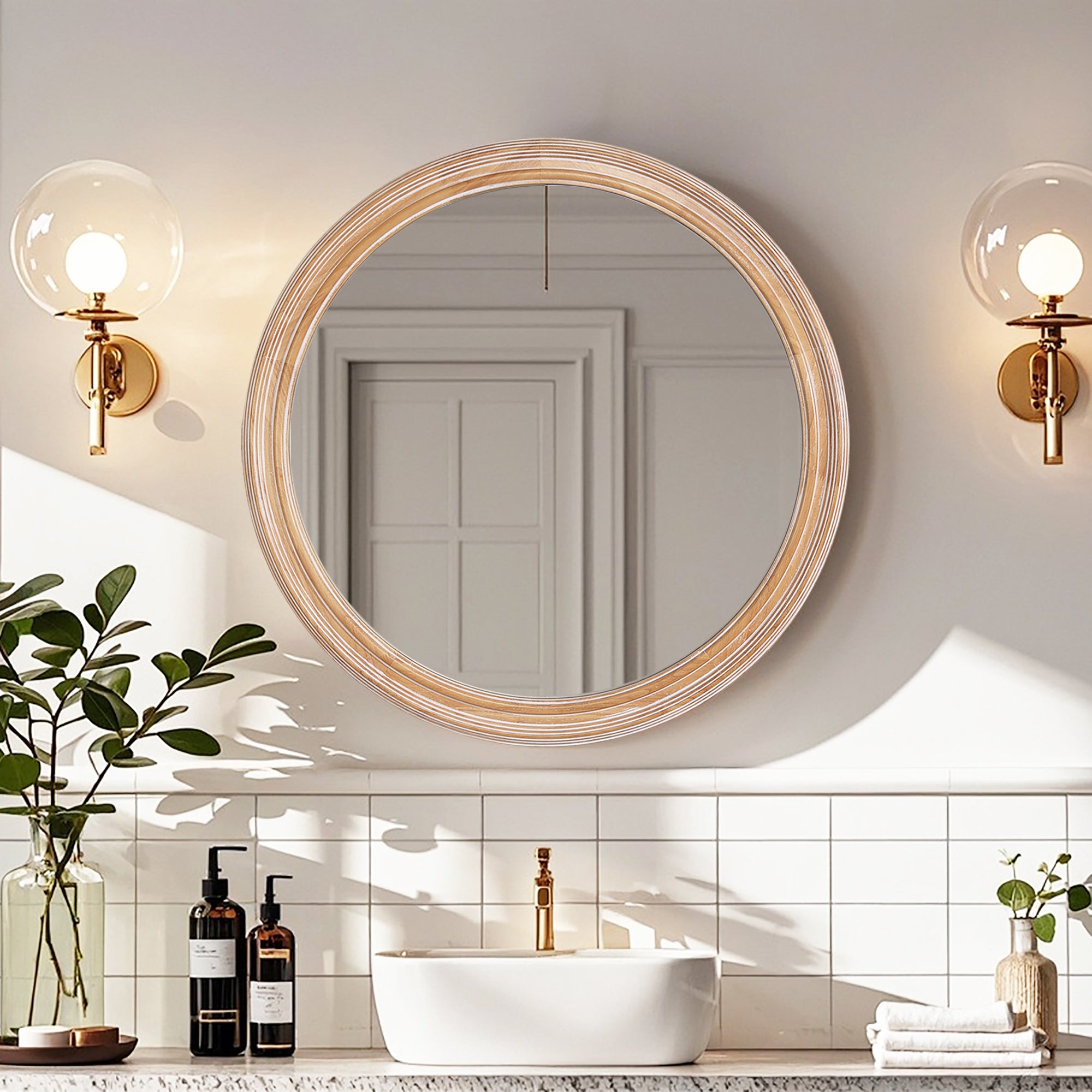Farmhouse Round Natural Wall Mirror