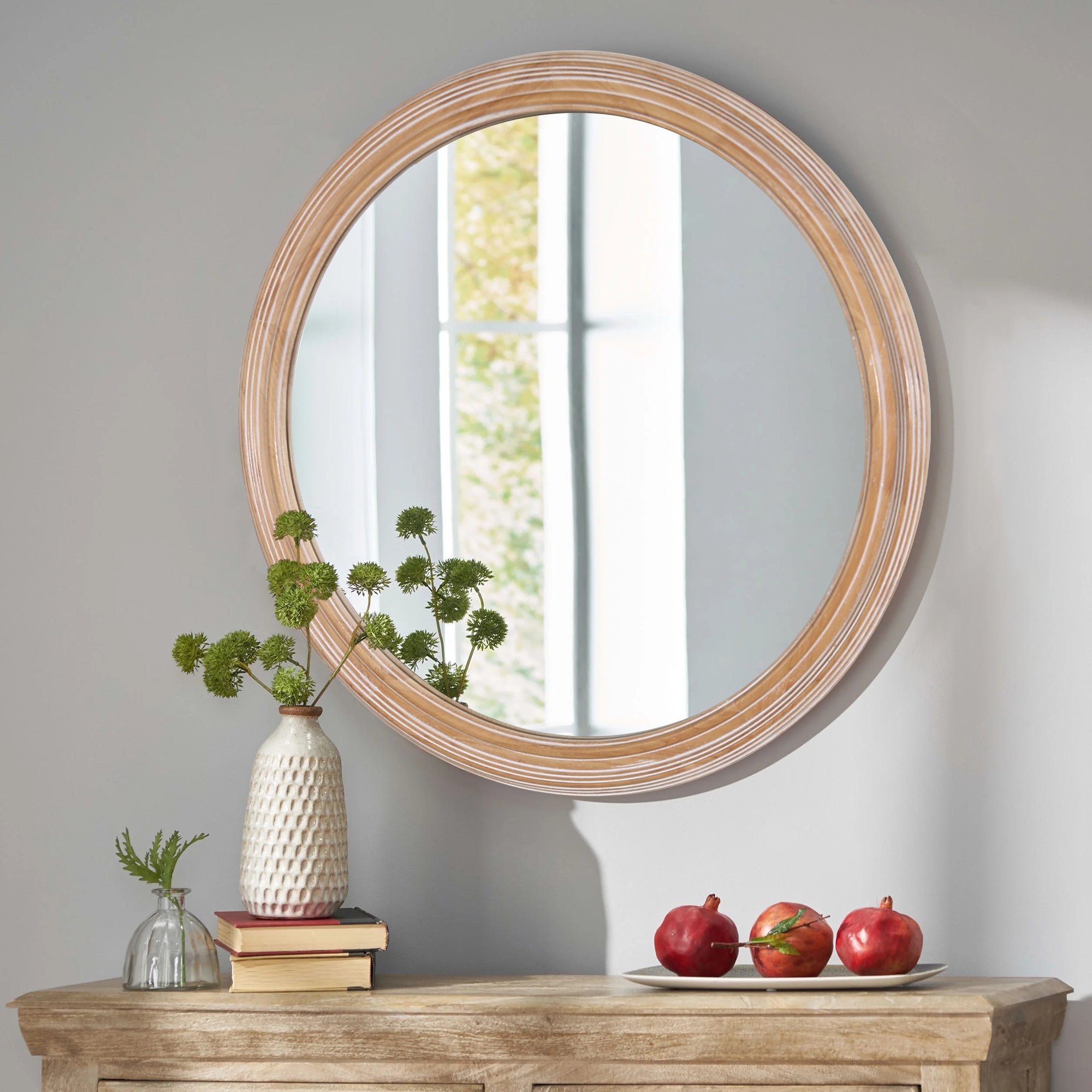 Farmhouse Round Natural Wall Mirror
