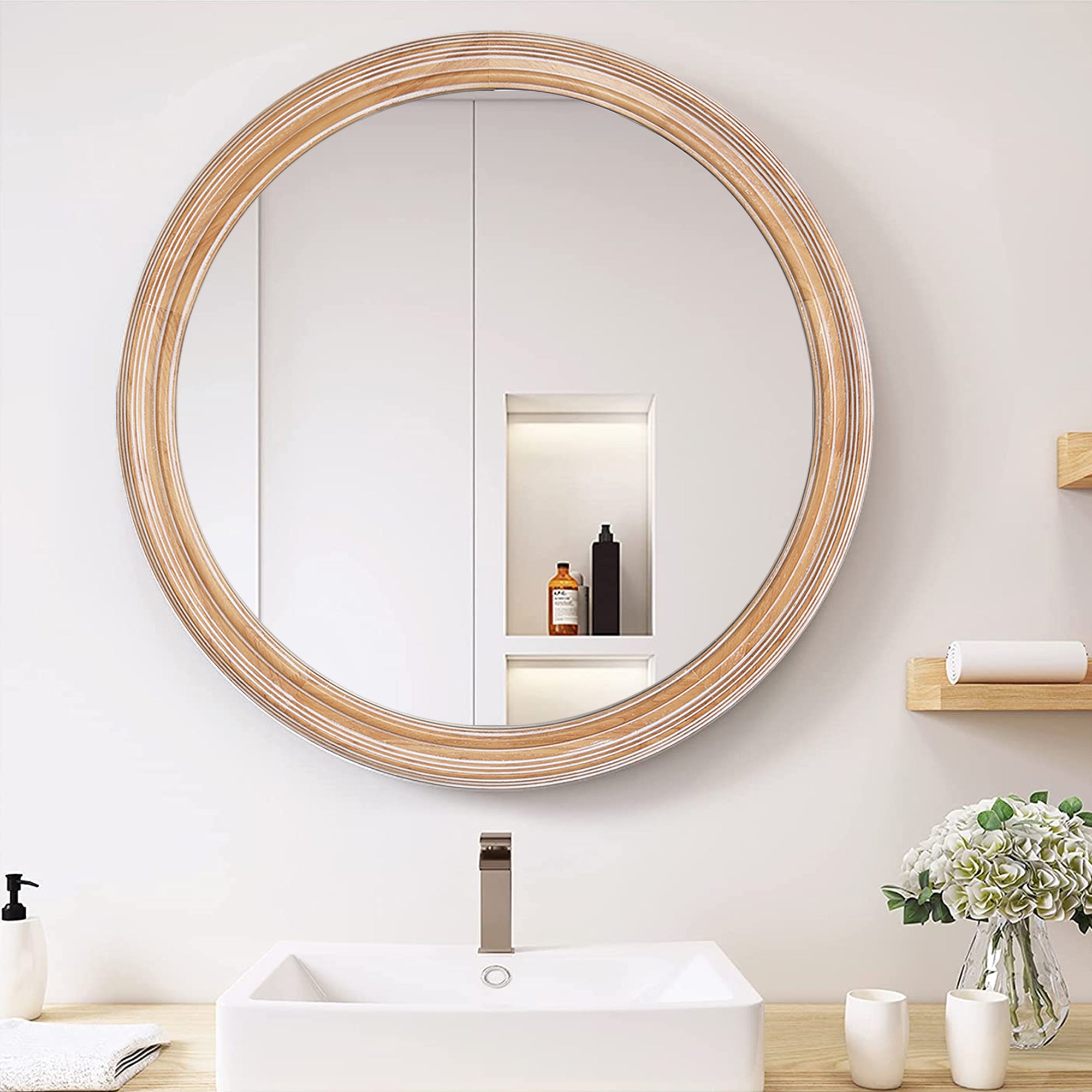 Farmhouse Round Natural Wall Mirror
