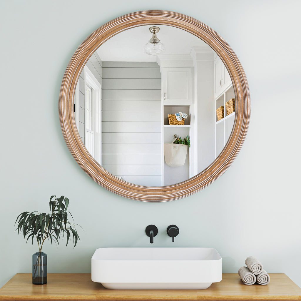 Farmhouse Round Natural Wall Mirror