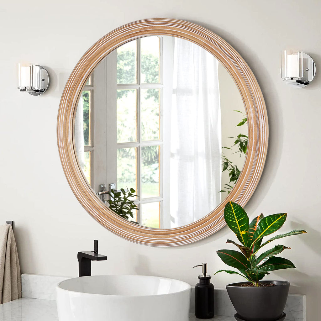 Farmhouse Round Natural Wall Mirror