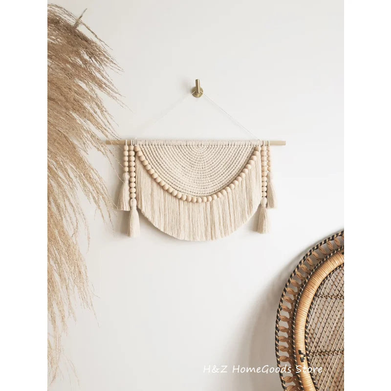 Modern Oval Cream Macrame Wall Hanging