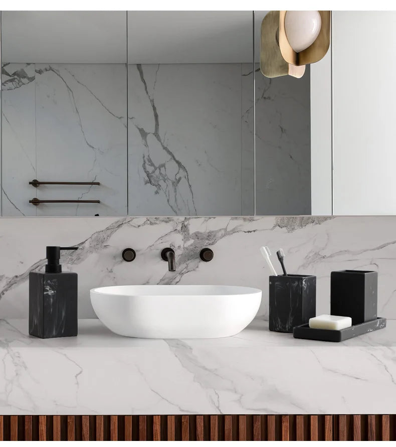 Marble-Pattern Bathroom Set