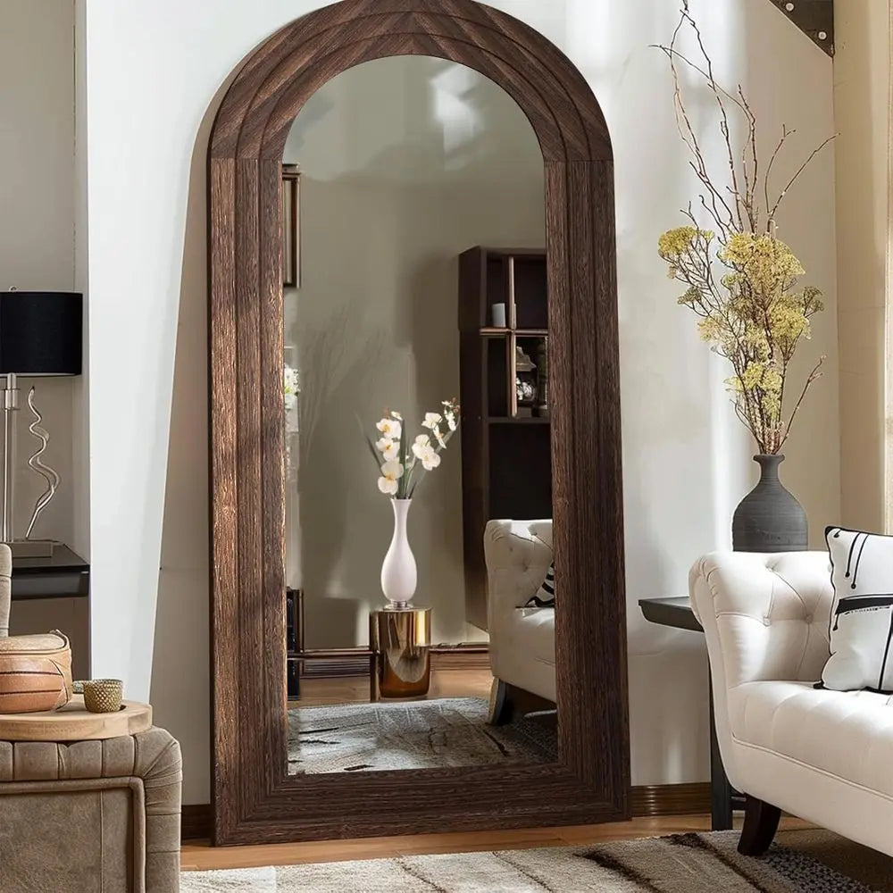 Arched Brown Full-Length Wall Mirror