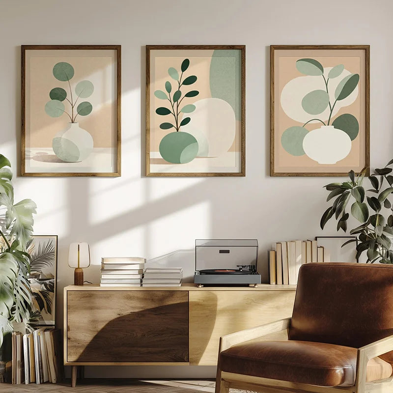 Set of 3 Japandi Canvas Wall Art