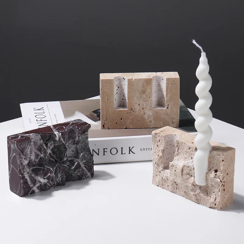 Vintage Travertine Candlestick