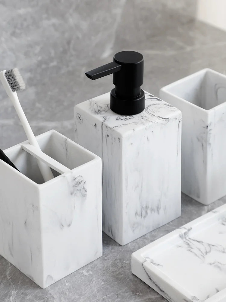 Marble-Pattern Bathroom Set