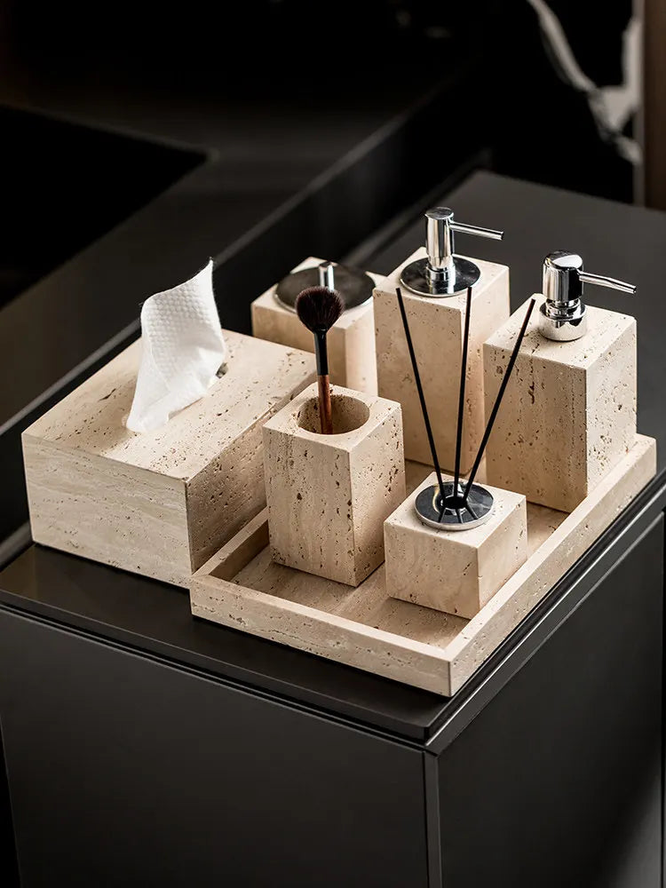 Wabi-Sabi Travertine Bath Set