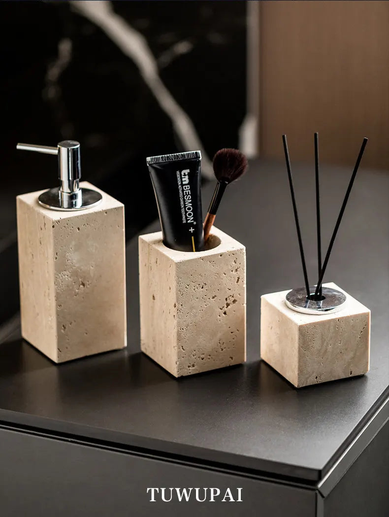 Wabi-Sabi Travertine Bath Set