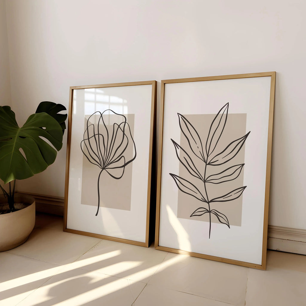 Set of 2 Modern Rectangular Beige Canvas Wall Art