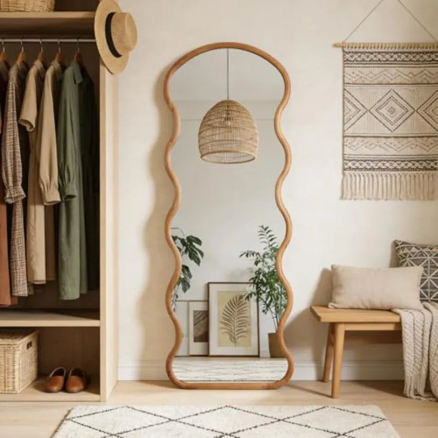 Boho Arched Natural Full-Length Wall Mirror