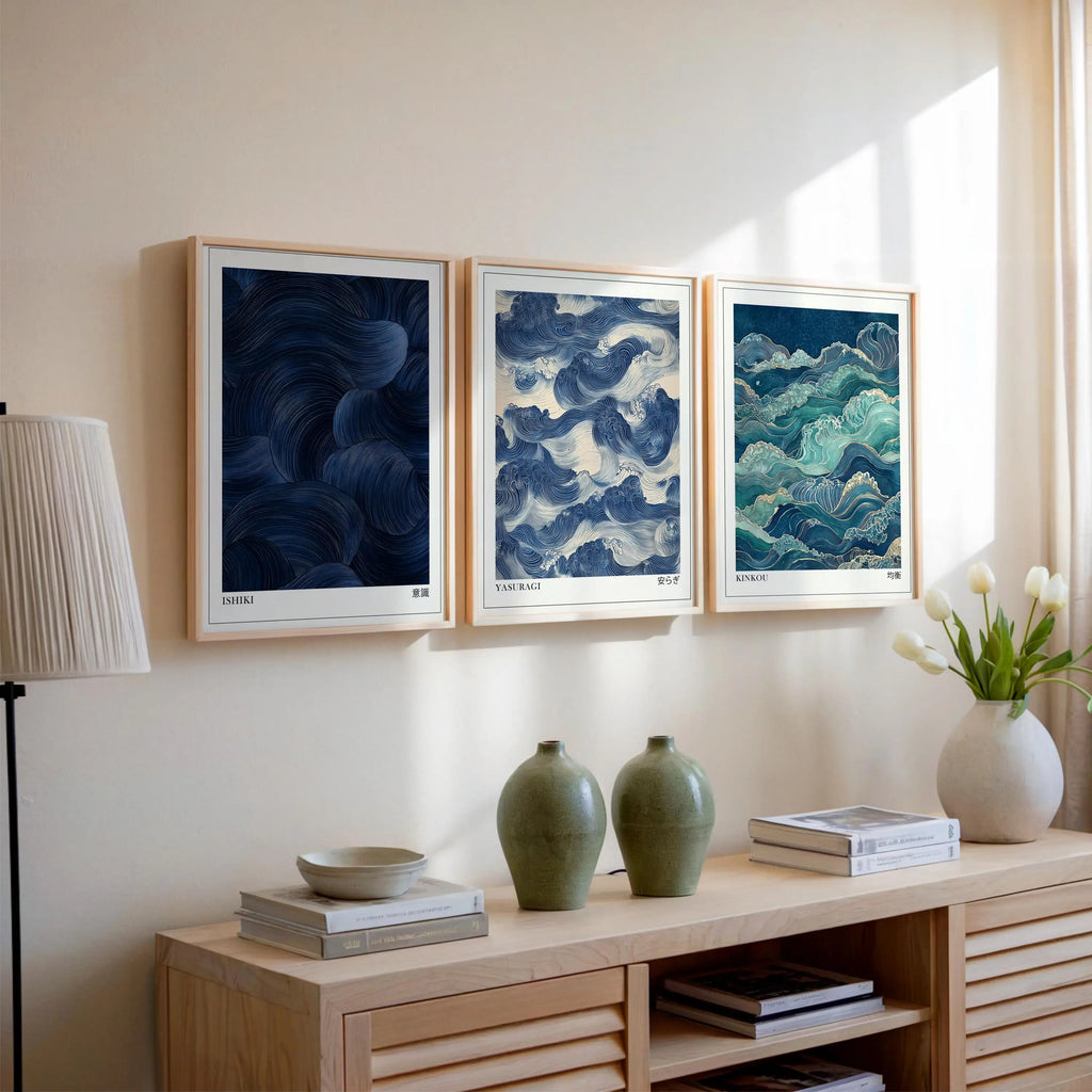 Set of 3 Japandi Rectangular Canvas Wall Art