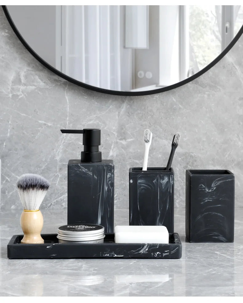Marble-Pattern Bathroom Set