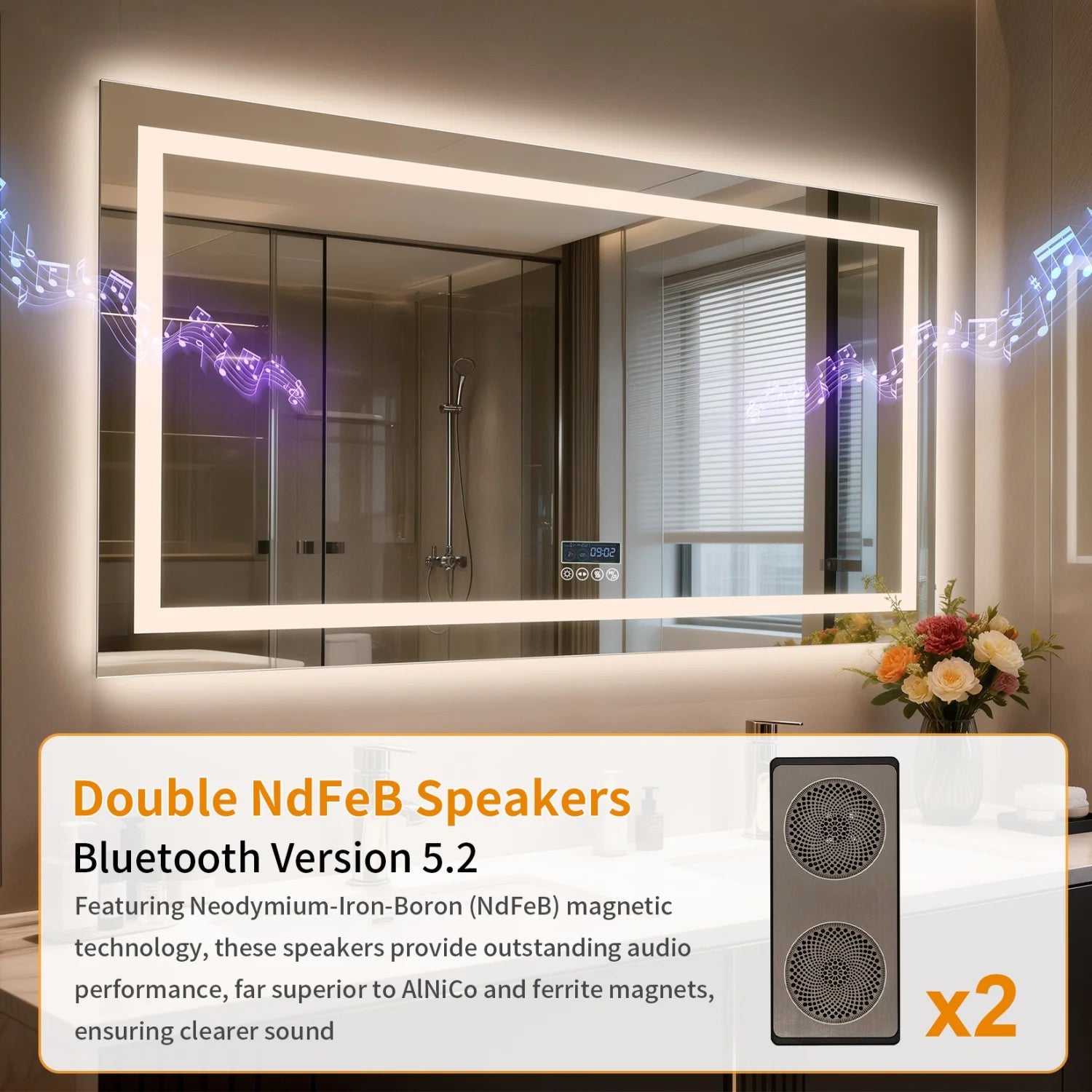 Bluetooth LED Bathroom Mirror