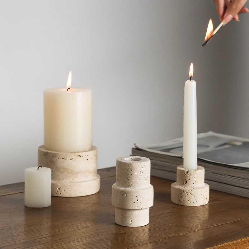 Vintage Travertine Candle Holder
