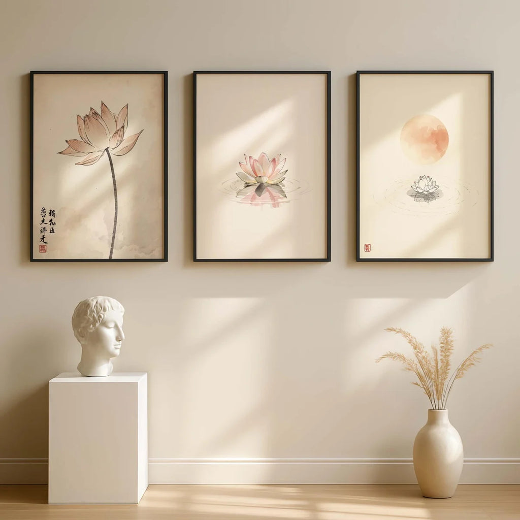 Set of 3 Japandi Canvas Wall Art