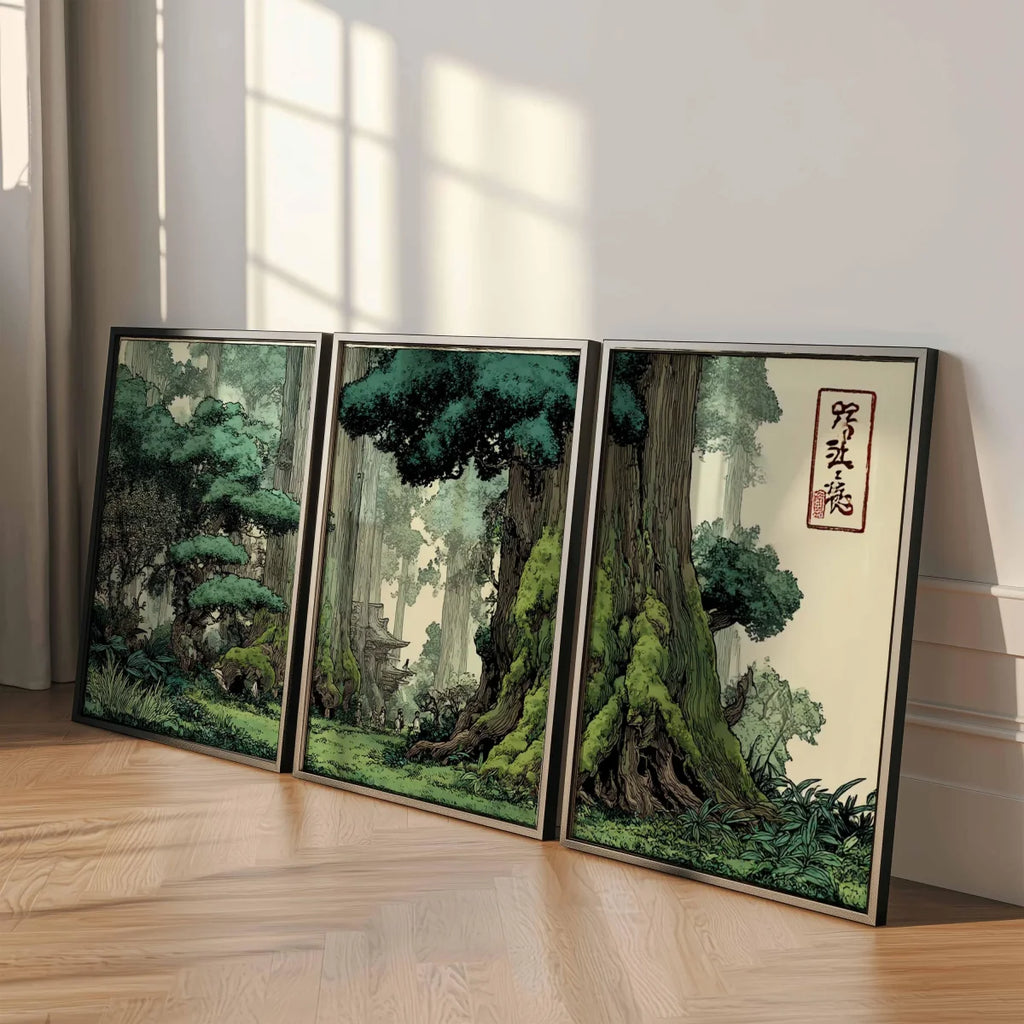 Set of 3 Japandi Canvas Wall Art