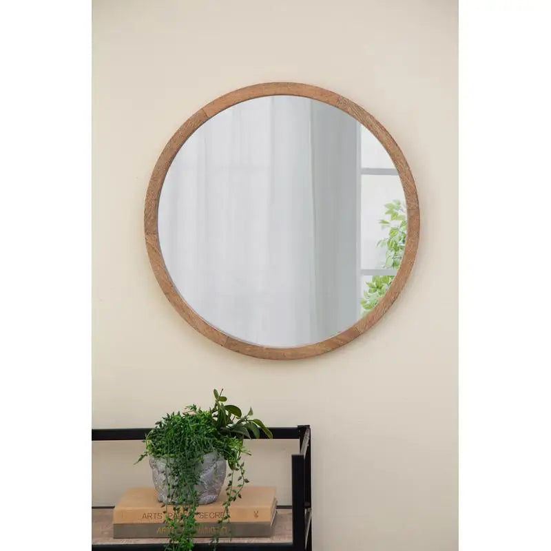 Japandi Round Brown Wall Mirror