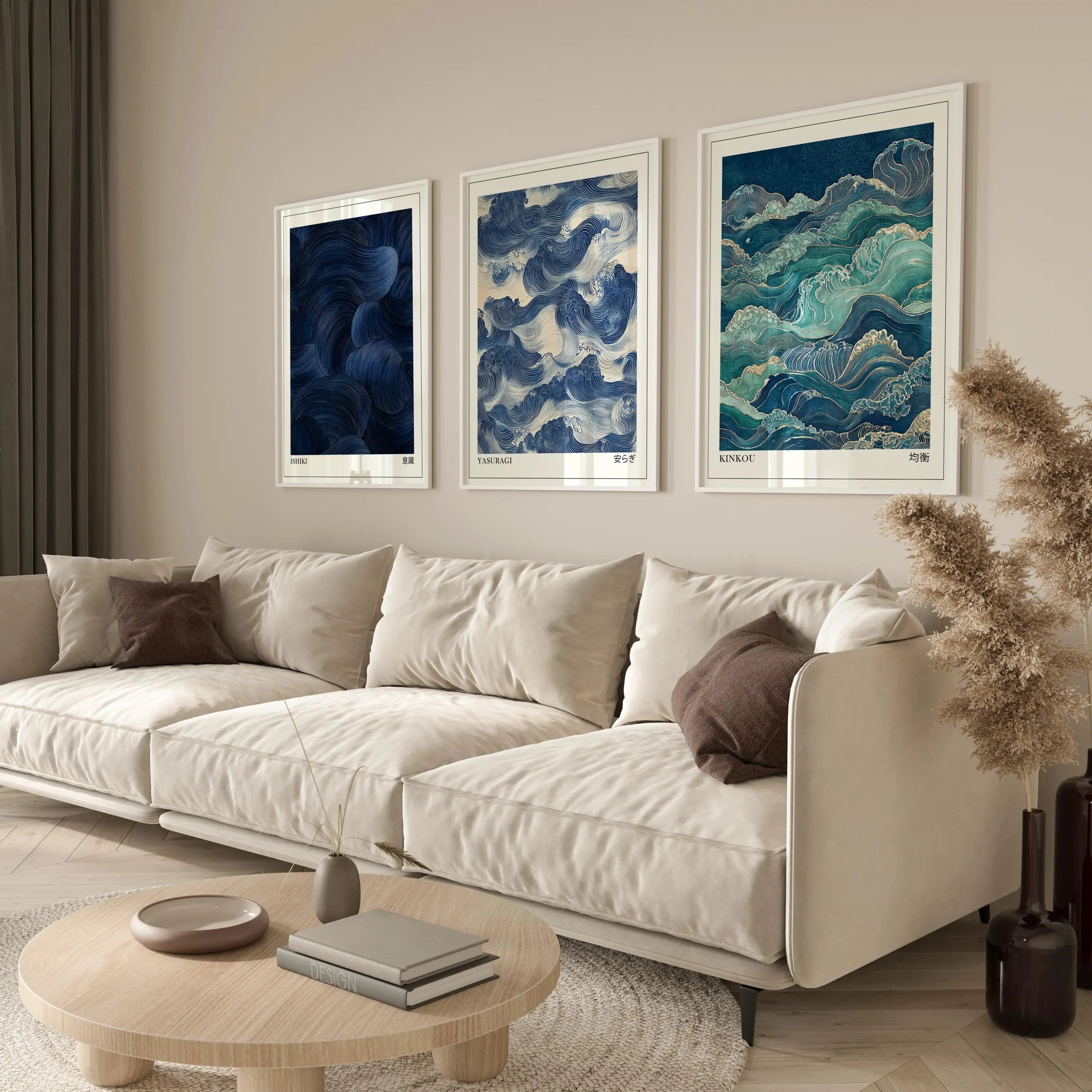 Set of 3 Japandi Rectangular Canvas Wall Art