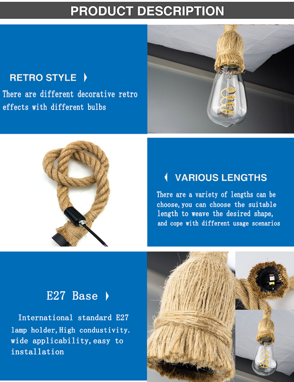 Hemp Rope Industrial Pendant Light