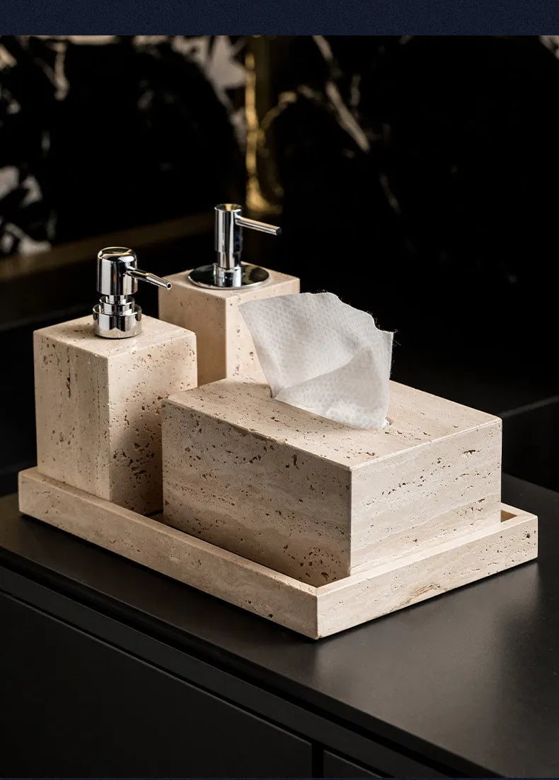Wabi-Sabi Travertine Bath Set