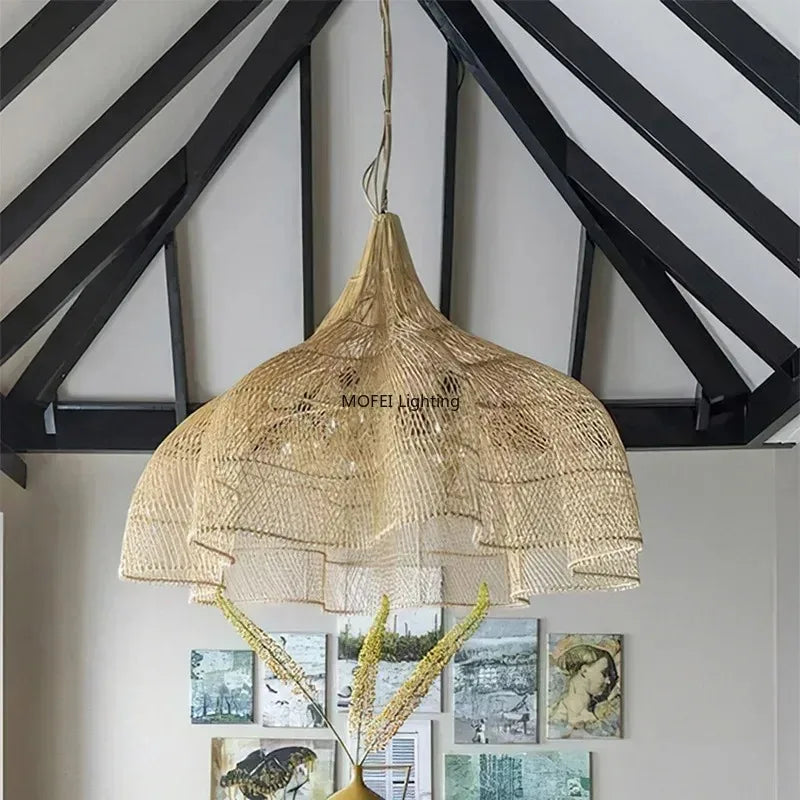 Wabi-Sabi Rattan Pendant Chandelier