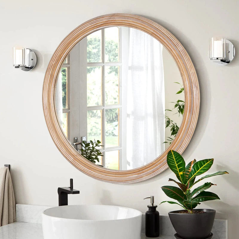 Farmhouse Round Natural Wall Mirror