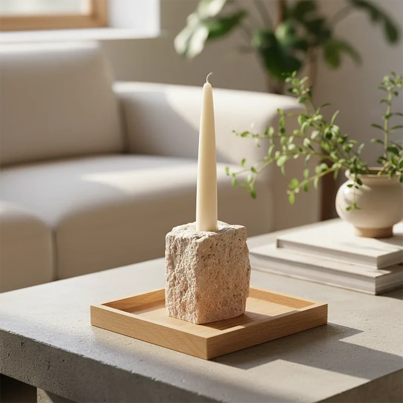 Vintage Travertine Candlestick