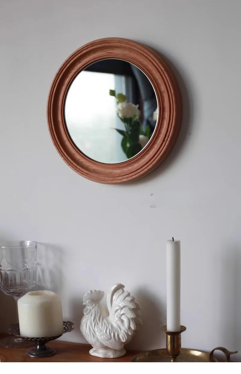 Rustic Round Walnut Wall Mirror