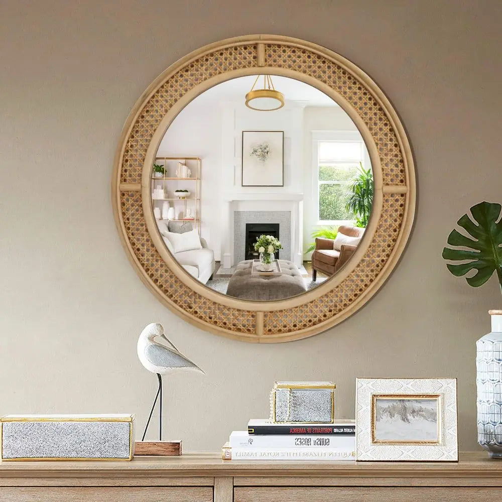 Boho Round Natural Wall Mirror