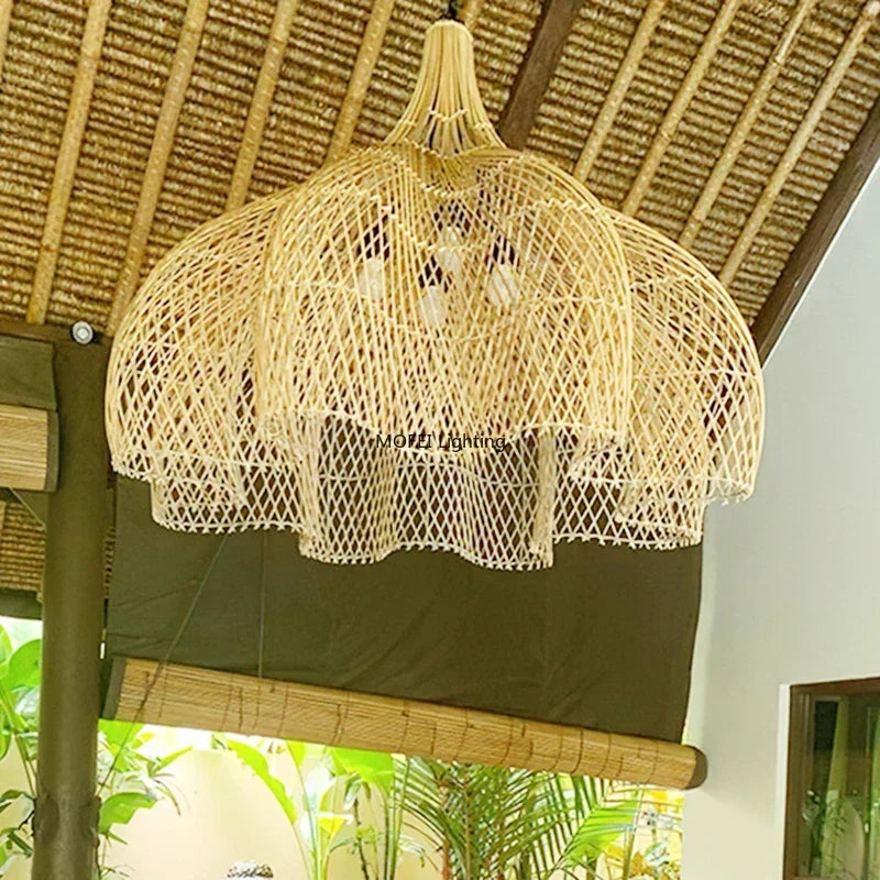 Wabi-Sabi Rattan Pendant Chandelier